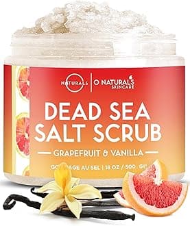 O Naturals Exfoliating Body Scrub Grapefruit & Vanilla Essential Oil Body Exfoliator - Organic Smoothing Body Scrub Exfoliator Dead Sea Salt Scrub Face Body & Foot Shower Scrub for Acne & Dead Skin…