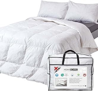 HOMESCAPES Double Duvet 13.5 Tog, Luxury Ethical Goose Feather & Down Quilt, Anti Allergy 100% Cotton Cover Down-Proof Winter Bed Duvets, Washable, RDS & OEKO-TEX Certified