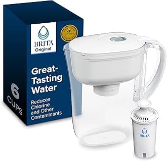 Water Filter Pitcher for Tap and Drinking Water with 1 Standard Filter, Lasts 2 Months, 6-Cup Capacity, BPA Free, White
