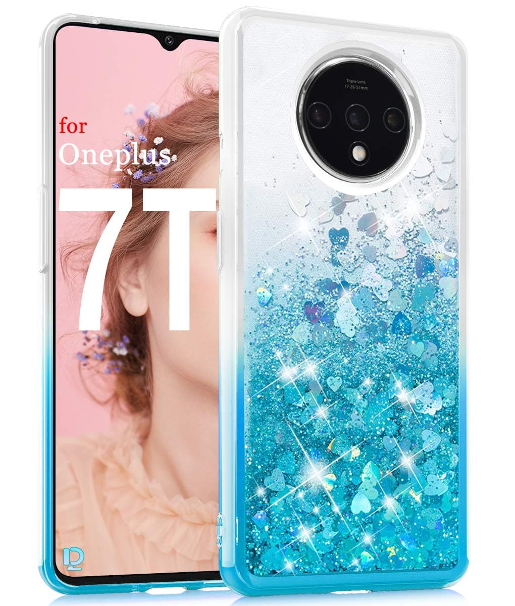 Dzxouui for OnePlus 7T Case,One Plus 7T / 1+7T Case,TPU Protective Cover for Girls and Women Flow Glitter Bling Sparkle Cute Phone Case for OnePlus 7T / 1+7T(Gradient Teal)