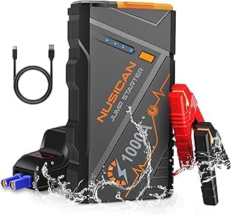 Car Jump Starter Portable, 1000A Peak Battery Charger Jumper Starter for up to 7L Gas or 5.5L Diesel Engine, 12V 12800mAh Lithium Battery Booster Jump Box with Smart Clamp Cables, LED Light