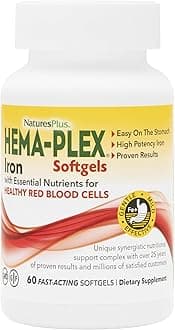 NaturesPlus Hema-Plex Iron - 60 Fast-Acting Softgels - 85 mg Iron + Vitamin C & Bioflavonoids for Healthy Red Blood Cells - Gluten Free - 20 Servings