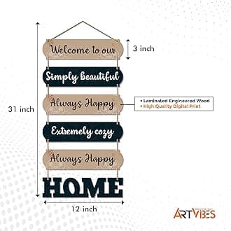 Artvibes Home Quote Decorative Wall Art MDF Wooden Wall Hanger for Livingroom | Bedroom | Gifts | Home Decoration | Modern Decor Items | Artworks Wall Hangings Ornaments (WH_6609N), Set of 6