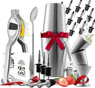 Eatex Bar Set Cocktail Shaker Set, Stainless Steel Mixology Bartender Kit, 28 Piece Cocktail Kit, Silver Cocktail Set, Bar Tools: 30oz Martini Shaker, Muddler, Bar Kit Cocktail Book, Jigger & Pourers