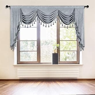 ELKCA Thick Chenille Window Curtains Valance for Living Room Silver Grey Waterfall Valance for Bedroom,Rod Pocket(W89inch, 1 Piece)