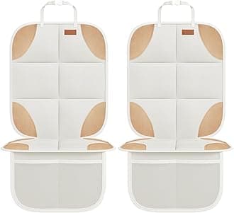 Car Seat Protector, 2Pack Seat Protector Protect Child Seats with Thickest Padding and Non-Slip Backing Mesh Pockets for Baby and Pet,Sedan SUV Truck (Beige Brown)