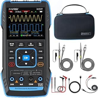 FNIRSI 2C53T Upgraded Handheld Oscilloscope, 50MHz Bandwidth, 3IN1 Digital Oscilloscope Multimeter DDS Generator, 250MS/s Sampling Rate, 20000 Counts, Voltage, Current, Capacitor, Resistor, Diode Test