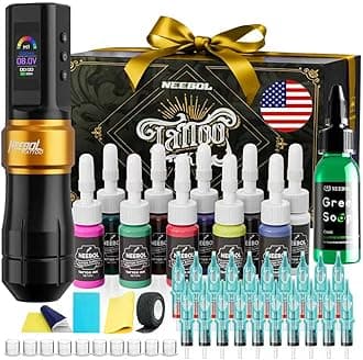 Neebol Wireless Tattoo Gun kit with Mode Memory, Cordless Rotary Tattoo Pen with 6h Battery Life, Easy Adiustment, Tattoo Supplies, Complete Tattoo Machine Kit Gift for Beginners and Professionals