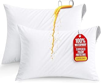 Utopia Bedding Waterproof Pillow Protector Zippered (2 Pack) King – Bed Bug Proof Pillow Encasement 20 x 38 Inches