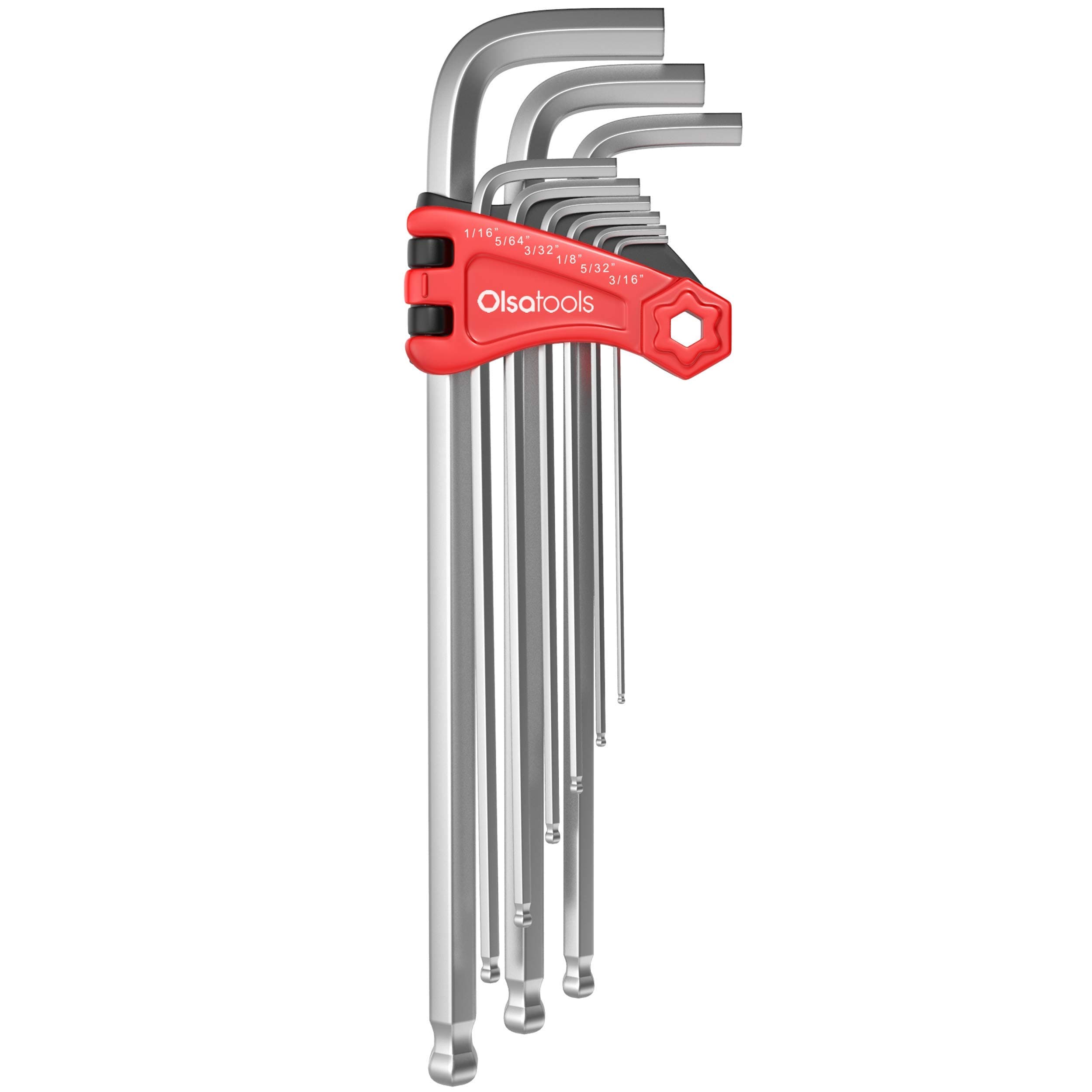 Olsa Tools Professional Grade Hex Key Set (SAE) | 9pc Allen Wrench Set | SAE Steel Ball End 9 Piece Kit | Folding Storage Case