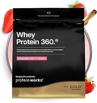 Protein Works | Whey Protein 360 - Gold Innovation, Whey Protein Powder, Premium Tri-Protein Blend, Digestive Enzymes, 12 Vitamins & Minerals, Strawberries 'n' Cream, 20 Servings, 600g