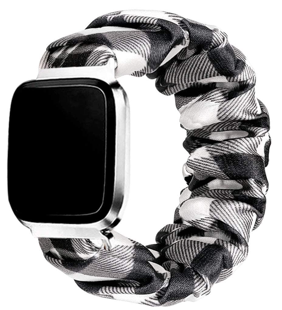 THOVSMOON Cute Scrunchie Elastic band compatible with Fitbit Versa,Comfortable and Lightweight Sport Watch Strap Replacement with Fitbit Versa/Versa 2/Versa Lite for Girls (White Plaid)