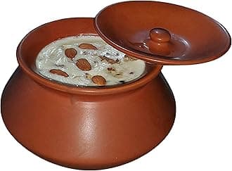 Pure Source India (India) Ceramic Clay Dahi Handy/Curd Pot with lid 1 L, Brown
