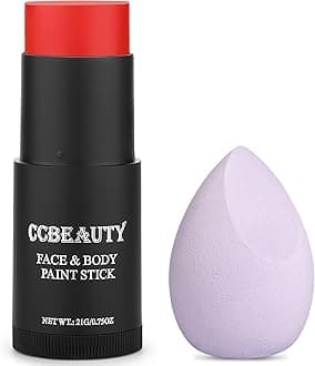 CCbeauty Devil Red Face Paint Stick,Face Painting Kit,Non Toxic SFX Makeup For Clown Spider Halloween Costume Cosplay,Professional Body Paint Stick,Full Coverage Painting Foundation With Makeup Sponge