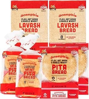 Joseph's Combo Value Pack, Flax, Oat Bran & Whole Wheat, Low Carb Pita Bread, Lavash Bread, and MINI Pita, Fresh Baked (2 Packs Each, 6 Packages Total)