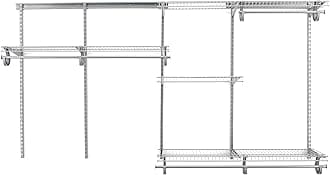 ClosetMaidShelfTrack Wire Closet Organizer System, Adjustable from 5 to 8 Ft., With Shelves, Clothes Rods, Hardware, Durable Steel, Satin Chrome