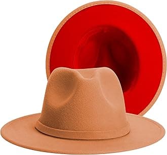 Eric Carl Trend Red Black Patchwork Wool Felt Jazz Fedora Hat Casual Men Women Leather Band Wide Brim Felt Hat