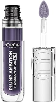L'Oreal Paris Plump Ambition pH Hyaluron Lip Oil, Color Shifting Lip Tint with 24HR Hydration, Volumizing Shine and Lasting Color, 090 pH Berry Noir