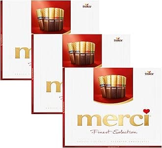 Merci Finest Milk & Dark Chocolate Box, 8 Flavour Varieties, Gluten-Free, Vegetarian Treats with Gold-Wrapped Bars for Gifting, 250 g (Pack of 3)