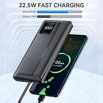 Garlo Power Bank Portable Charger 10000mAh 22.5W Fast Charging Mini Powerbank with Built in USB C and IOS Cables, Mobile Phones Battery Pack for iPhone Android iPad Samsung Google Pixel LG