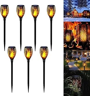 YU WELLPack of 7 Solar Flickering Flame Torch Light 51cm LED Waterproof Torch Light for Garden Lawn Patio Halloween Outdoor Décor