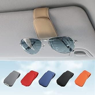 KanSmart Sunglass Holder for Car Visor Sunglasses Clip Magnetic Leather Glasses Eyeglass Holder Interior Car Accessories for Woman Man - 2 Packs Beige
