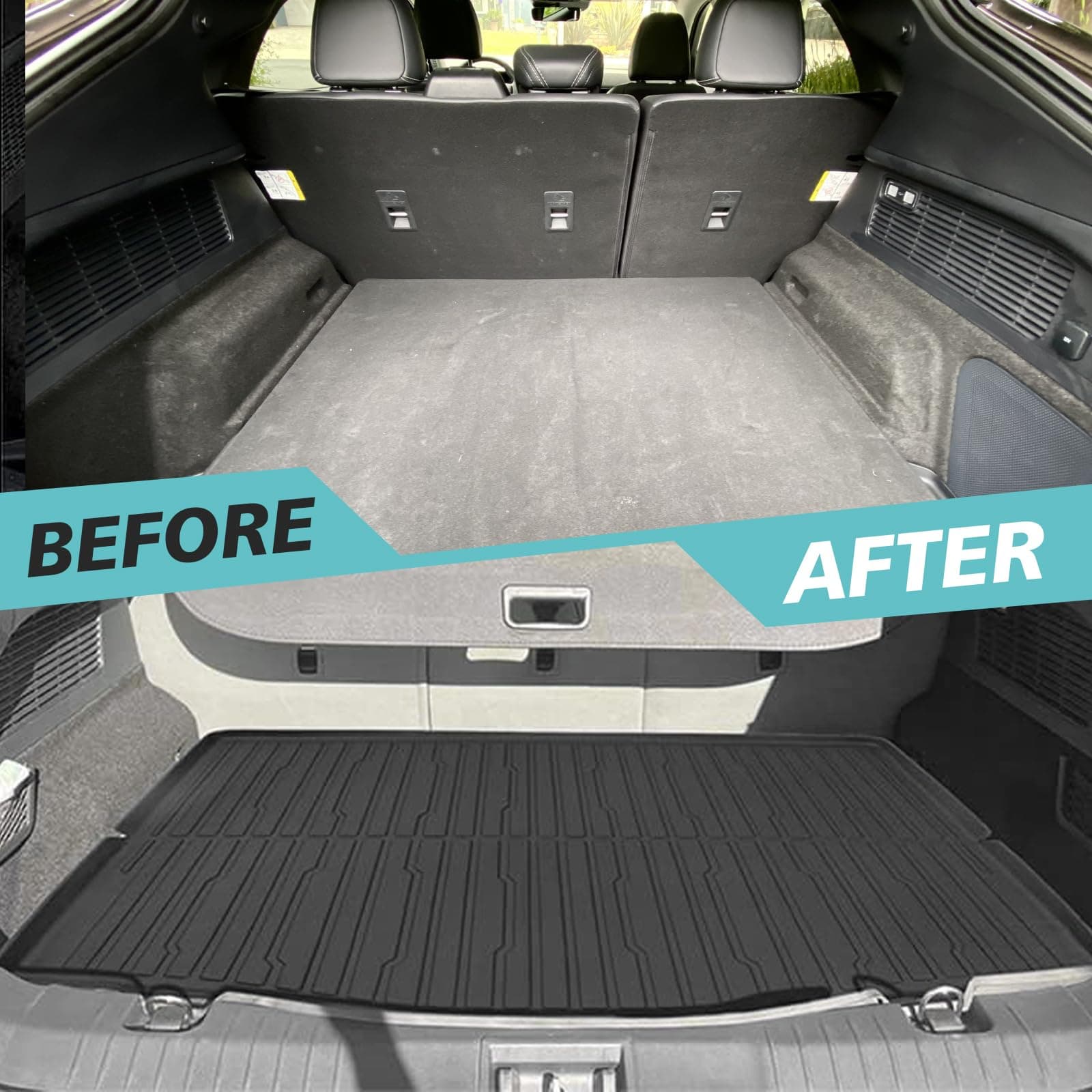 BestEvMod Vehicle Mat Cargo Liner Compatible with Mustang Mach E 2021-2026 Cargo Liner Trunk & Second Row Seats Back Mat Set of 2 All Weather Seat Protector Mat(Trunk Mat+Seats Back Cover)