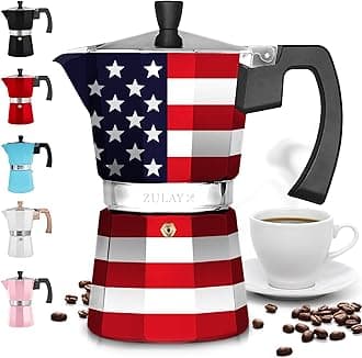Zulay KitchenStovetop Espresso Maker - Moka Pot 6 Espresso Cups - Percolator Coffee Maker for Classic Cuban & Italian Style Espresso - Portable Coffee Maker for Camping & Travel - (American Flag)