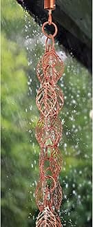8.5ft Cascading Leaves Rain Chain for Gutters Downspouts Outside, Copper Plated Leaves Chain, Functional and Decorative Replacement for Gutter Downspouts