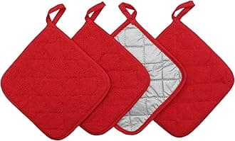Cotton Pot Holders Cotton Made Machine Washable Heat Resistant Everyday Kitchen Basic Terry Pot Holder, Hot Pads, Trivet for Cooking and Baking Set of 4 (Red)