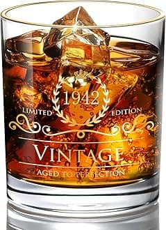 1942 78th Birthday/Anniversary Gift for Men/Dad/Son, Vintage Unfading 24K Gold Hand Crafted Old Fashioned Whiskey Glasses, Perfect for Gift and Home Use - 10 oz Bourbon Scotch, Party Decorations