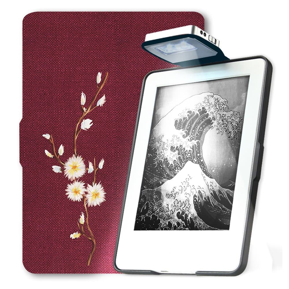 Young Me All New Kindle E-reader Rechargeable Led Light and Auto Wake/Sleep and Hand Strap Leather Cover/Case for Kindle 2016 6 inch 8th generation(Not Fit Kindle Paperwhite) Daisy
