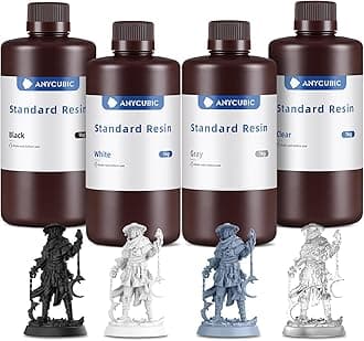 ANYCUBIC 3D Printer Resin Bundle, 405nm SLA UV-Curing Resin with High Precision and Quick Curing & Excellent Fluidity for LCD 3D Printing (Grey+Clear+White+Black,1kg per Bottle, 4kg in Total)