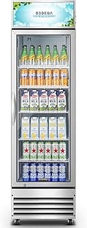 BODEGACOOLER Commercial Merchandiser Refrigerator, 12.5 Cu.Ft Glass Door Display Refrigerator, Upright Beverage Cooler with Soft LED Light, Adjustable Shelves, 4 Strong Castors(Stainless Steel)