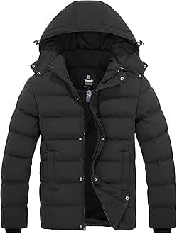 Men's Hooded Winter Coat Warm Puffer Jacket Thicken Cotton Coat with Removable Hood