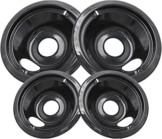 GE Black Stove Drip Pans, 10% Energy Save by Enamel Spraying Prevent Bending and Rust - Include 2 6'' Burner Drip Pans and 2 8'' Drip Bowl