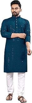 Trustous Men's Indian Ethnic Wear Straight Lucknowi Kurta
