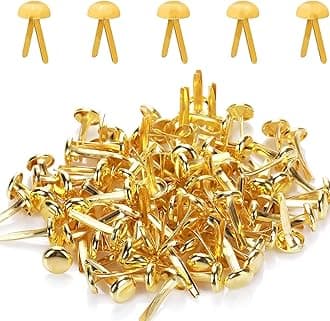 Split Pins,Scrapbooking Brads Split Pin,100pcs Mini Gold Brad Metal Paper Fasteners Coloured Brad Fasteners Pastel Round Brads for Paper Craft DIY Stamping Scrapbook Office Household Supplies(8*17mm)