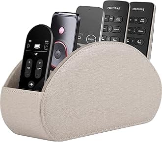 Remote Control Holder,TV Remote Caddy/Box with 5 Compartments,Bedside Table Organizer for Controller,Glasses,makeup brushes,jewelry and Media Player,Pen/Pencil Storage (Cream)