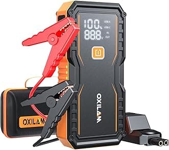 OXILAM - 6000A Jump Starter for All Gases / 12L, Portable Car Battery Charger, UltraSafe 12V Lithium Jump Box with Jumper Cable, LED Display, LED Light,