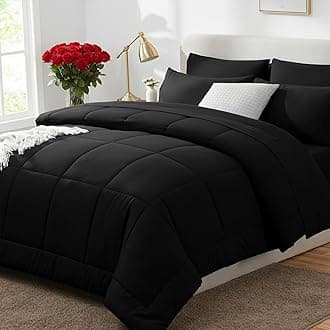 CozyLux King Size Comforter Set Black, 7 Pieces Bed in a Bag, Black Comforter King Size, All Season Bedding Sets with Stitch Quilted Comforter, Flat Sheet, Fitted Sheet, Pillowcases