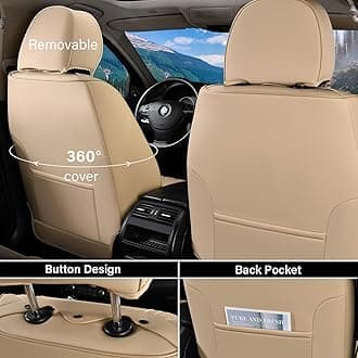 Coverado Leather Seat Covers for Car, Waterproof Car Seat Covers Full Set, 2 in 1 Conversions Car Seat Cover Protector Car Accessories Universal Fit for Most Cars SUVs and Trucks Beige