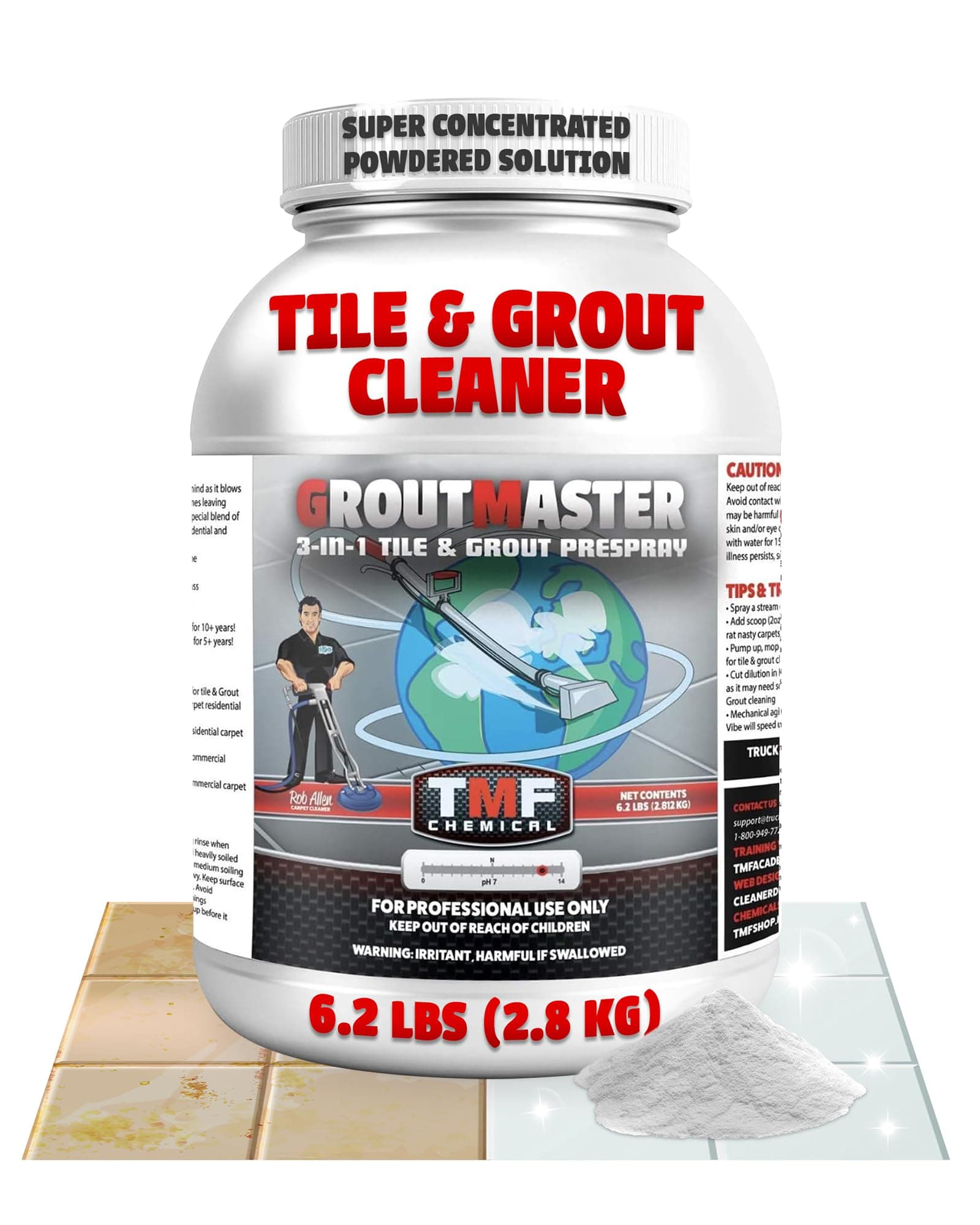 GroutMaster Tile & Grout Cleaner – Fast-Dissolving Powdered Solution for Deep Cleaning Concrete Stains, Grease, & Tough Stains, Ideal for Residential & Commercial Use, 6.5 lbs