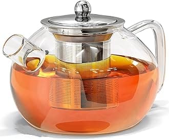 KHOLAD Glass Teapot with Infuser Kettle for Loose Leaf & Blooming Tea Stovetop & Microwave Safe Borosilicate Glass 1 Litre Clear Tea Maker Pot with Removable Infusion (Pack of 1)