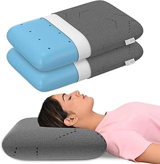 MY ARMOR Ventilated Cool Gel Memory Foam Pillow Set of 2, Orthopedic Pillows for Neck Pain Relief, King Size - 5 Inch Thick with Grey Colour Removable Washable Pillow Cover - Pack of 2