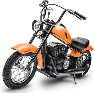 Electric Motorcycle for Kids, 24V 250W Dirt Bike, Two Speed Max Up to 14MPH & 60 Minutes Continuous, with Led Lights, Leather Seat, Rear Brake, Electric Motorbike for Kids/Teens, Orange