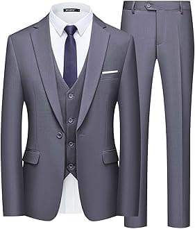 Men’s Slim Fit Suit One Button 3-Piece Blazer Dress Business Wedding Party Jacket Vest & Pant