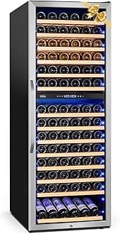 24 Inch Wine Cooler Fridge Dual Zone, Professional Large Capacity High Wine Refrigerator with Powerful Compressor, Quiet Operation and Elegant Design-KMHJ408D