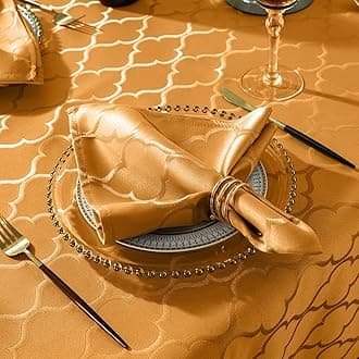 SASTYBALE Jacquard Thanksgiving Cloth Napkins 20 x 20 Inch Flower Pattern 4 Pieces Solid Washable Napkins for Restaurant Family Dinners Weddings Parties and Banquets(Square, 20 inch x 20 inch,Amber)