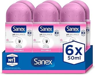 Sanex Dermo Invisible Roll-On Antiperspirant 6x50ml , antiperspirant deodorant , up to 48-hour sweat and odour protection , anti-stain protection , restores skin’s natural pH , dermatologically tested